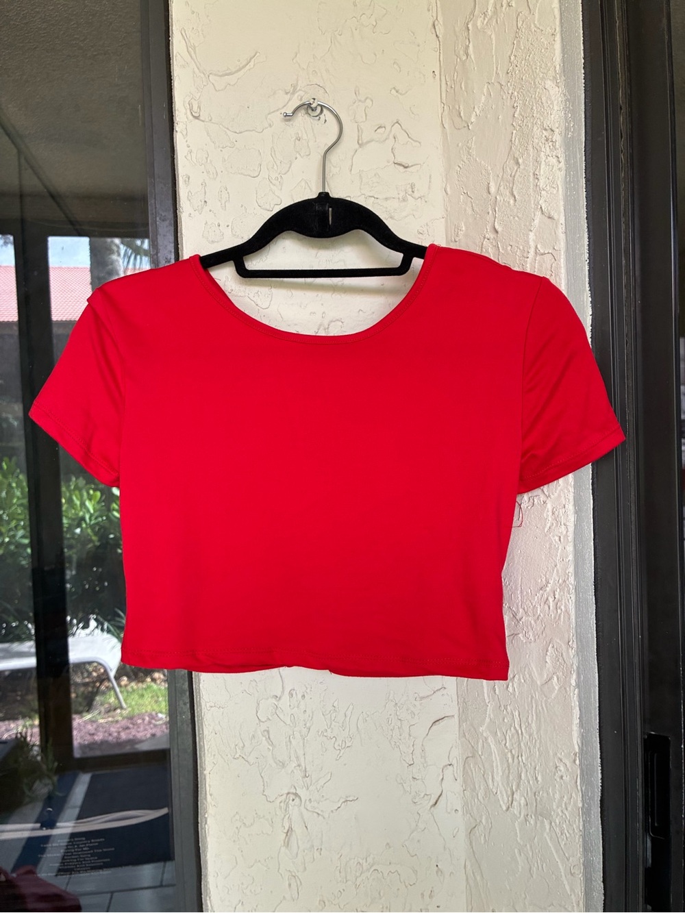 Women's Bright Red Short Sleeve Crop Top - Picture 2 of 3